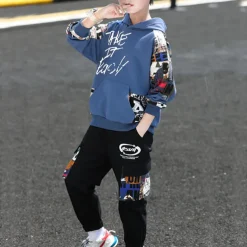 Boys' 3D Letter Hoodie & Sweatpants Set Tracksuits Long Sleeve Fall Cool Street Style Kids 5-13 Years Outdoor Loose Fit