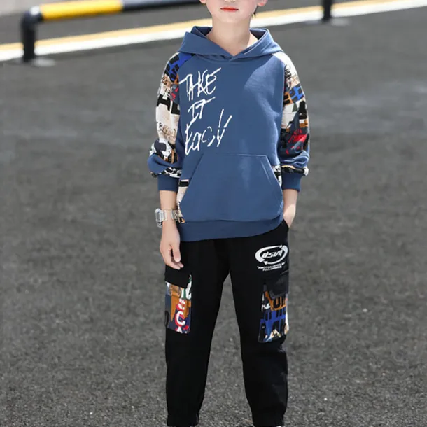 Boys' 3D Letter Hoodie & Sweatpants Set Tracksuits Long Sleeve Fall Cool Street Style Kids 5-13 Years Outdoor Loose Fit