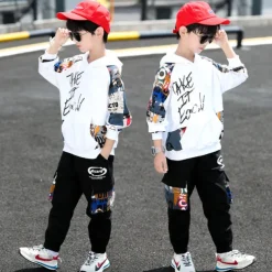 Boys' 3D Letter Hoodie & Sweatpants Set Tracksuits Long Sleeve Fall Cool Street Style Kids 5-13 Years Outdoor Loose Fit