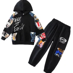 Boys' 3D Letter Hoodie & Sweatpants Set Tracksuits Long Sleeve Fall Cool Street Style Kids 5-13 Years Outdoor Loose Fit