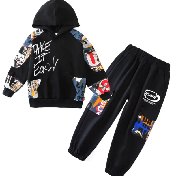Boys' 3D Letter Hoodie & Sweatpants Set Tracksuits Long Sleeve Fall Cool Street Style Kids 5-13 Years Outdoor Loose Fit