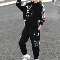 Boys' 3D Letter Hoodie & Sweatpants Set Tracksuits Long Sleeve Fall Cool Street Style Kids 5-13 Years Outdoor Loose Fit