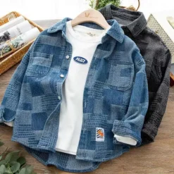 Boys' 3D Plaid Coat Outerwear Long Sleeve Spring Fall Streetwear Sport Basic Kids 4-12 Years Vacation Sport Daily Regular Fit