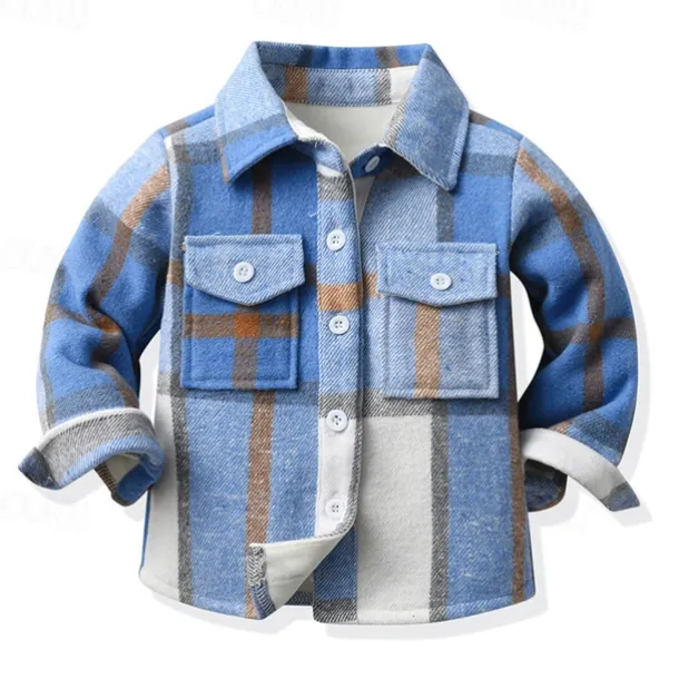 Boys 3D Plaid Shirts Long Sleeve Fall Winter Fashion Basic Kids 4-12 Years Lapel Outdoor Casual Daily Regular Fit