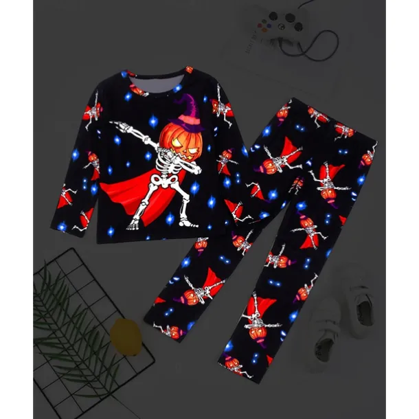 Boys 3D Pumpkin Pajama Sets Tee & Pants Pajama Sets Long Sleeve 3D Print Fall Winter Active Basic Polyester Kids 4 years+ Crew Neck Home Daily Regular Fit