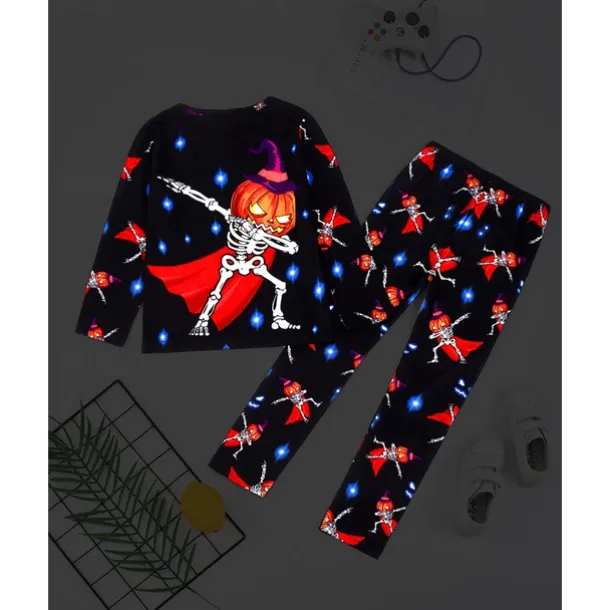 Boys 3D Pumpkin Pajama Sets Tee & Pants Pajama Sets Long Sleeve 3D Print Fall Winter Active Basic Polyester Kids 4 years+ Crew Neck Home Daily Regular Fit