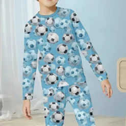 Boys 3D Santa Claus Football Christmas Pajamas Christmas Sets Pajama Sets Long Sleeve 3D Print Fall Winter Active Cool Daily Kids 3-12 Years Crew Neck Home Causal Indoor Regular Fit