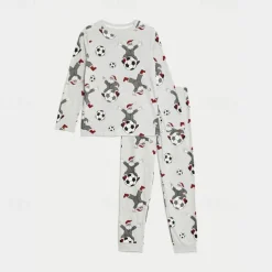 Boys 3D Santa Claus Football Christmas Pajamas Christmas Sets Pajama Sets Long Sleeve 3D Print Fall Winter Active Cool Daily Kids 3-12 Years Crew Neck Home Causal Indoor Regular Fit