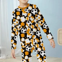 Boys 3D Santa Claus Football Christmas Pajamas Christmas Sets Pajama Sets Long Sleeve 3D Print Fall Winter Active Cool Daily Kids 3-12 Years Crew Neck Home Causal Indoor Regular Fit