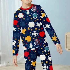 Boys 3D Santa Claus Football Christmas Pajamas Christmas Sets Pajama Sets Long Sleeve 3D Print Fall Winter Active Cool Daily Kids 3-12 Years Crew Neck Home Causal Indoor Regular Fit