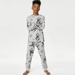 Boys 3D Santa Claus Football Christmas Pajamas Christmas Sets Pajama Sets Long Sleeve 3D Print Fall Winter Active Cool Daily Kids 3-12 Years Crew Neck Home Causal Indoor Regular Fit