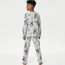 Boys 3D Santa Claus Football Christmas Pajamas Christmas Sets Pajama Sets Long Sleeve 3D Print Fall Winter Active Cool Daily Kids 3-12 Years Crew Neck Home Causal Indoor Regular Fit