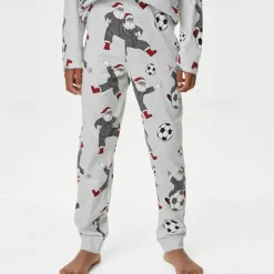 Boys 3D Santa Claus Football Christmas Pajamas Christmas Sets Pajama Sets Long Sleeve 3D Print Fall Winter Active Cool Daily Kids 3-12 Years Crew Neck Home Causal Indoor Regular Fit