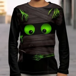 Boys 3D Skull Optical Illusion T shirt Tee Long Sleeve 3D Print Fall Winter Sports Fashion Streetwear Kids 3-12 Years Outdoor Halloween Regular Fit