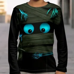 Boys 3D Skull Optical Illusion T shirt Tee Long Sleeve 3D Print Fall Winter Sports Fashion Streetwear Kids 3-12 Years Outdoor Halloween Regular Fit