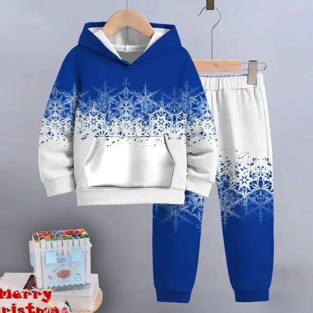 Boys 3D Snowflake Christmas Sets Hoodie & Sweatpants Set Long Sleeve 3D Printing Fall Winter Active Fashion Cool Kids 3-12 Years Hooded Outdoor Vacation Street Regular Fit