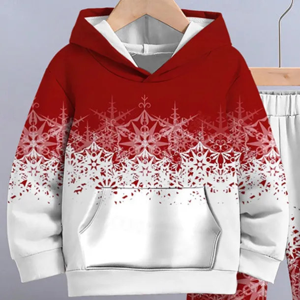 Boys 3D Snowflake Christmas Sets Hoodie & Sweatpants Set Long Sleeve 3D Printing Fall Winter Active Fashion Cool Kids 3-12 Years Hooded Outdoor Vacation Street Regular Fit
