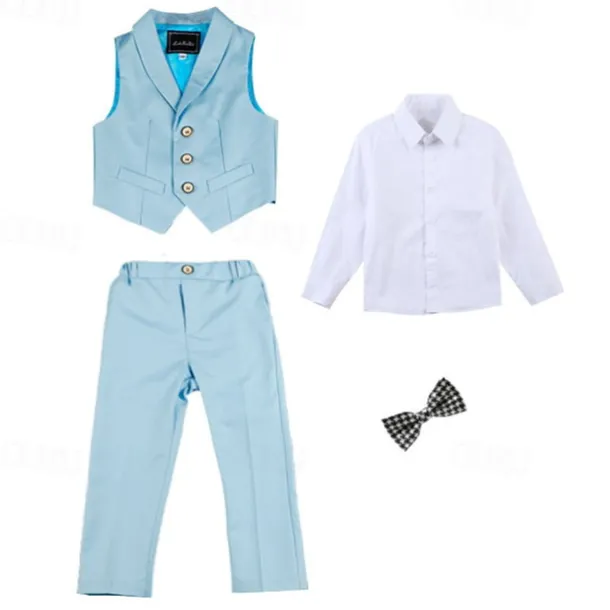 Boys 3D Solid Color Shirt & Pants Clothing Set Long Sleeve Fall Winter Gentle Preppy Style Cotton Kids 3-13 Years School Vacation Regular Fit