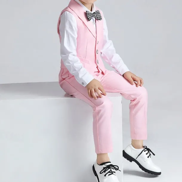 Boys 3D Solid Color Shirt & Pants Clothing Set Long Sleeve Fall Winter Gentle Preppy Style Cotton Kids 3-13 Years School Vacation Regular Fit