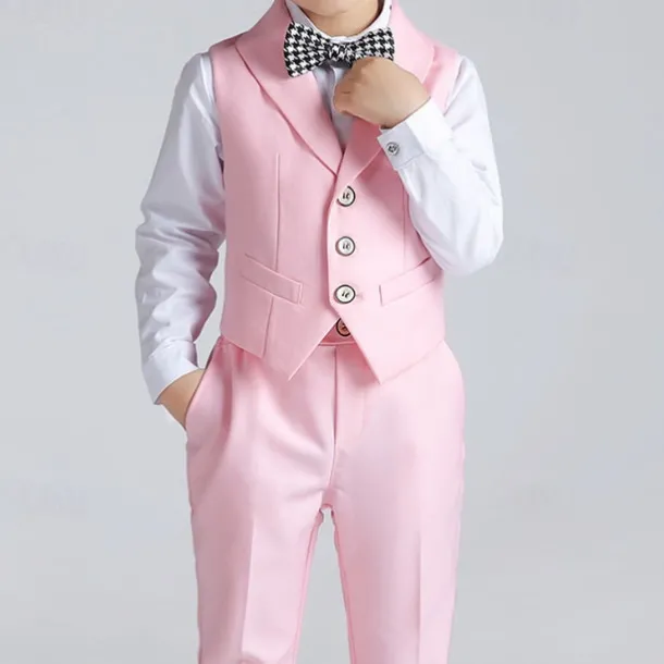 Boys 3D Solid Color Shirt & Pants Clothing Set Long Sleeve Fall Winter Gentle Preppy Style Cotton Kids 3-13 Years School Vacation Regular Fit