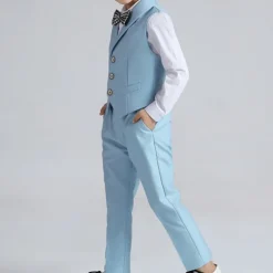 Boys 3D Solid Color Shirt & Pants Clothing Set Long Sleeve Fall Winter Gentle Preppy Style Cotton Kids 3-13 Years School Vacation Regular Fit