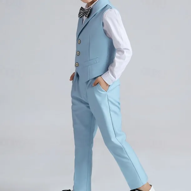 Boys 3D Solid Color Shirt & Pants Clothing Set Long Sleeve Fall Winter Gentle Preppy Style Cotton Kids 3-13 Years School Vacation Regular Fit