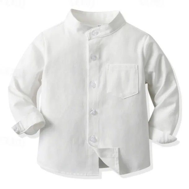 Boys 3D Solid Color Shirts Long Sleeve Summer Spring Fashion Basic Kids 4-12 Years Shirt collar Outdoor Casual Daily Regular Fit
