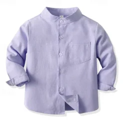 Boys 3D Solid Color Shirts Long Sleeve Summer Spring Fashion Basic Kids 4-12 Years Shirt collar Outdoor Casual Daily Regular Fit