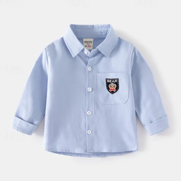 Boys 3D Solid Color Shirts Long Sleeve Summer Spring Fashion Basic Little Kids(4-7ys) 4-7 Years Lapel Outdoor Casual Daily Regular Fit