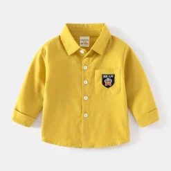 Boys 3D Solid Color Shirts Long Sleeve Summer Spring Fashion Basic Little Kids(4-7ys) 4-7 Years Lapel Outdoor Casual Daily Regular Fit