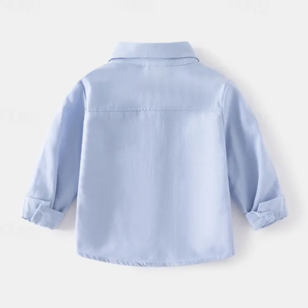 Boys 3D Solid Color Shirts Long Sleeve Summer Spring Fashion Basic Little Kids(4-7ys) 4-7 Years Lapel Outdoor Casual Daily Regular Fit