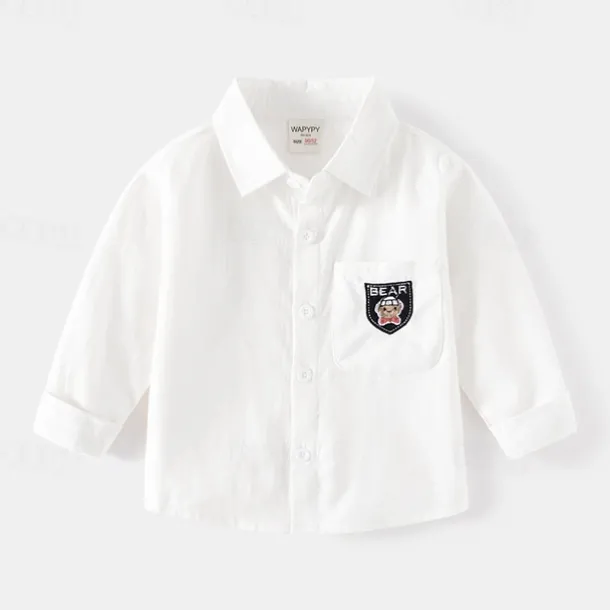 Boys 3D Solid Color Shirts Long Sleeve Summer Spring Fashion Basic Little Kids(4-7ys) 4-7 Years Lapel Outdoor Casual Daily Regular Fit