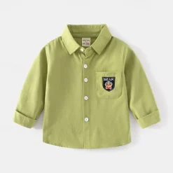 Boys 3D Solid Color Shirts Long Sleeve Summer Spring Fashion Basic Little Kids(4-7ys) 4-7 Years Lapel Outdoor Casual Daily Regular Fit