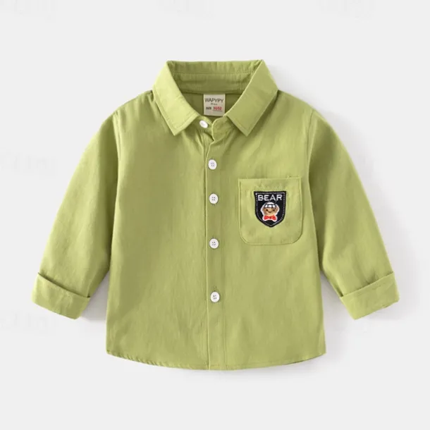 Boys 3D Solid Color Shirts Long Sleeve Summer Spring Fashion Basic Little Kids(4-7ys) 4-7 Years Lapel Outdoor Casual Daily Regular Fit