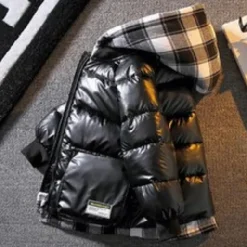 Boys Down Jacket Winter Coat Long Sleeve Outerwear Plaid Boys Waterproof Hooded Keep Warm Jacket Daily Childrens Clothes