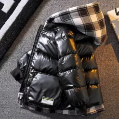 Boys Down Jacket Winter Coat Long Sleeve Outerwear Plaid Boys Waterproof Hooded Keep Warm Jacket Daily Childrens Clothes