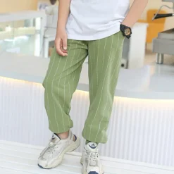 Boys Linen Pants Kids Boys Pants Trousers Pocket Stripe Breathable Comfort Pants Outdoor Fashion Daily Basic Black White Dark Green Mid Waist