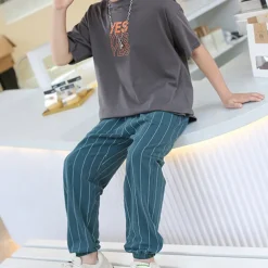 Boys Linen Pants Kids Boys Pants Trousers Pocket Stripe Breathable Comfort Pants Outdoor Fashion Daily Basic Black White Dark Green Mid Waist