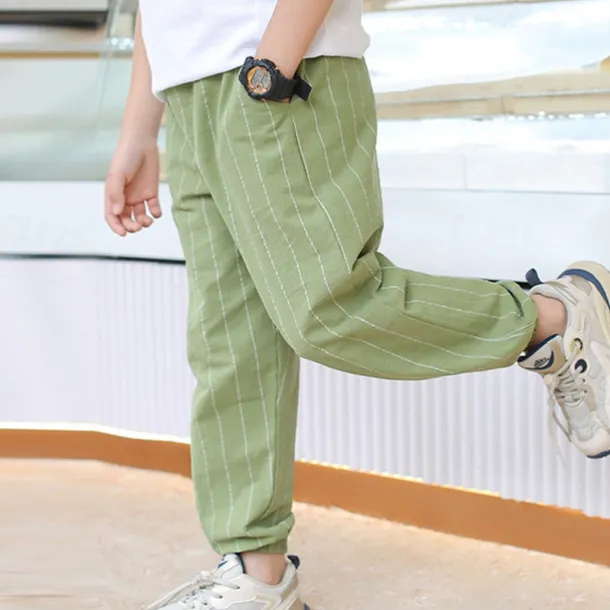 Boys Linen Pants Kids Boys Pants Trousers Pocket Stripe Breathable Comfort Pants Outdoor Fashion Daily Basic Black White Dark Green Mid Waist