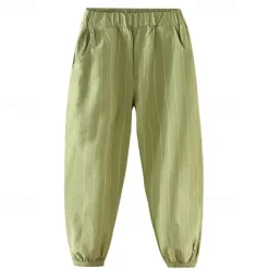 Boys Linen Pants Kids Boys Pants Trousers Pocket Stripe Breathable Comfort Pants Outdoor Fashion Daily Basic Black White Dark Green Mid Waist