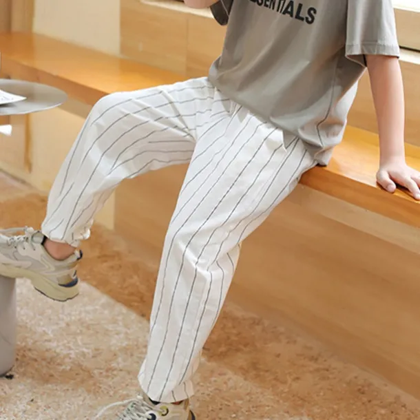Boys Linen Pants Kids Boys Pants Trousers Pocket Stripe Breathable Comfort Pants Outdoor Fashion Daily Basic Black White Dark Green Mid Waist