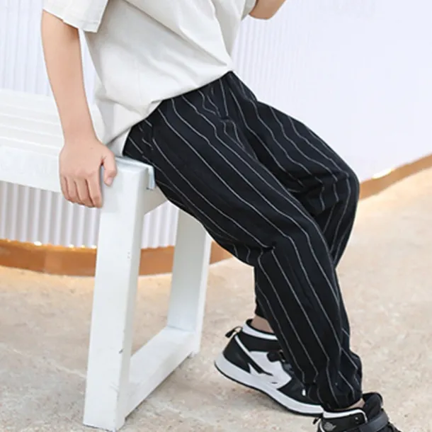 Boys Linen Pants Kids Boys Pants Trousers Pocket Stripe Breathable Comfort Pants Outdoor Fashion Daily Basic Black White Dark Green Mid Waist