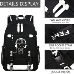 Boys' Luminous School Backpack with USB Charging Port and Lock – Waterproof Teen Bookbag with Headphone Jack for Middle School, Travel, or Daily Use