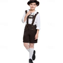 Boys Oktoberfest Costume Traditional German Beer Outfit Lederhosen Shirt Hat 3 Pieces Munich Bavarian Costume for Kids
