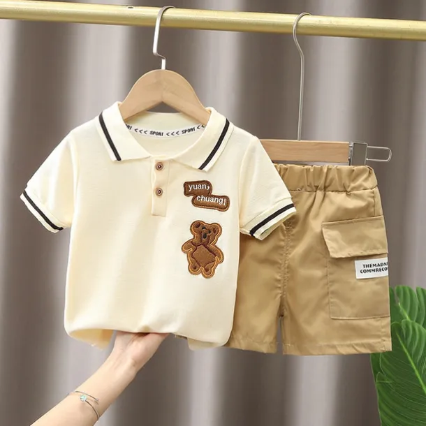 Boys' Summer Clothing Children's Short sleeved Set Summer New Children's Boys and Babies Fashion Stripe Polo Shirt Two piece Set Trendy