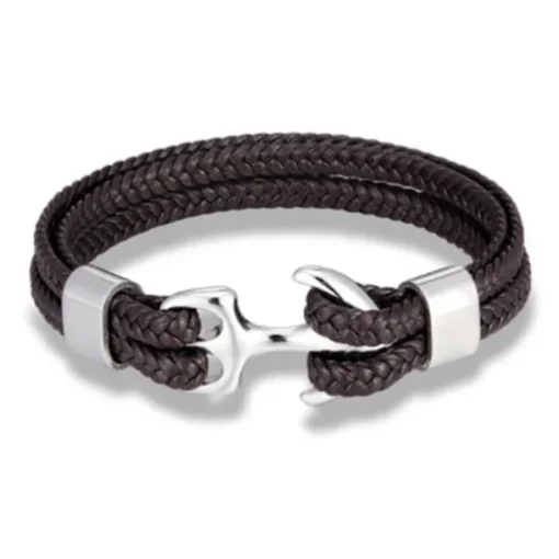 bracelet for men, sturdy cowhide leather bracelet, multilayer vintage anchor bracelet wrap cuff - blue with silver anchor