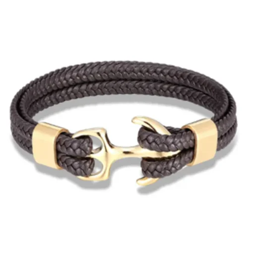 bracelet for men, sturdy cowhide leather bracelet, multilayer vintage anchor bracelet wrap cuff - blue with silver anchor