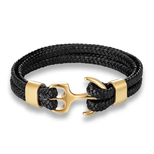 bracelet for men, sturdy cowhide leather bracelet, multilayer vintage anchor bracelet wrap cuff - blue with silver anchor