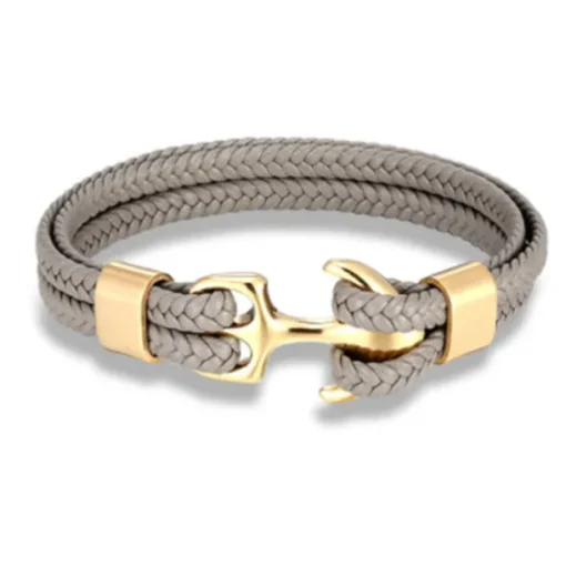 bracelet for men, sturdy cowhide leather bracelet, multilayer vintage anchor bracelet wrap cuff - blue with silver anchor