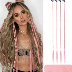 Braid Hair Extensions 4 PCS Baby Braids Front Side Bang Curtain Bang Clip in Hair Extensions Long Braided Hair Piece Natural Soft Synthetic Hair for Women Daily Wear 20 Inch Cool Light Blonde